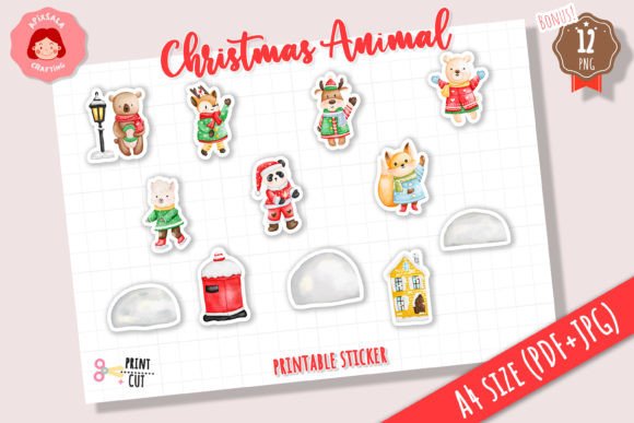 Christmas Animal Printable Sticker Sheet: Festive Illustrations