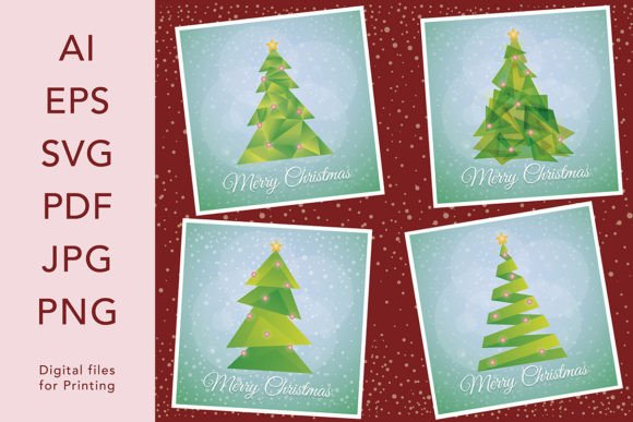 Christmas Card with Abstract Green Tree Illustrations Review