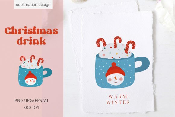 Christmas Drink Mug: PNG Sublimation Illustrations