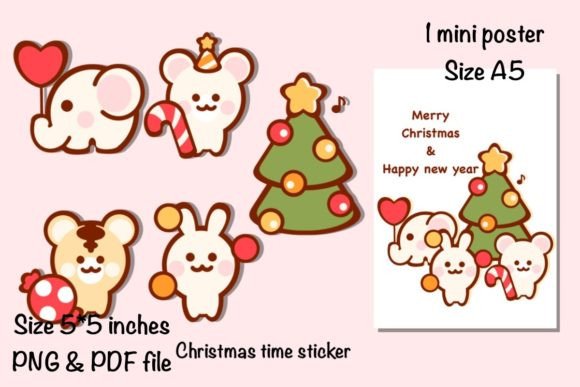 Christmas Time Sticker Mini Poster: Festive Illustrations