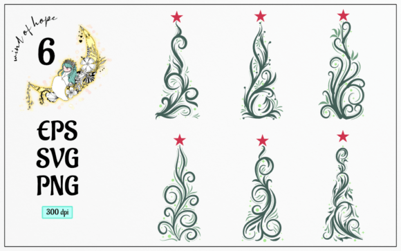 Christmas Tree Swirl Line Vector for Illustrations