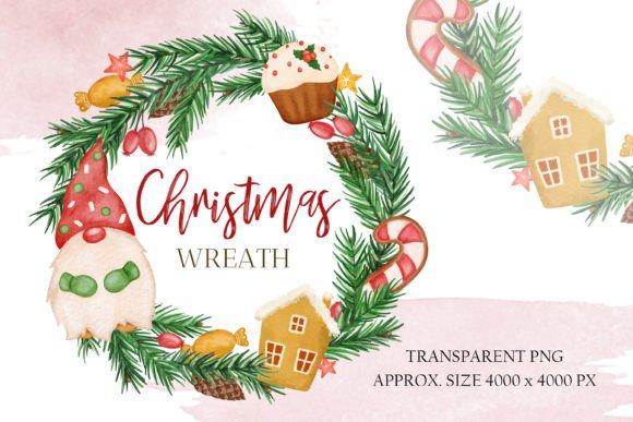 Christmas Wreath Frame Sublimation PNG for Illustrations
