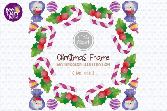 Christmas Wreath Watercolor PNG-008: Premium Illustrations