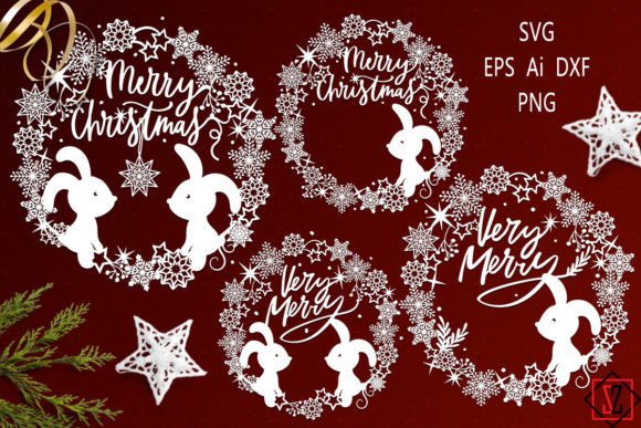 Christmas Wreaths with Bunnies SVG: Fresh Illustrations