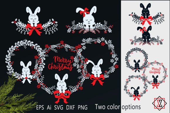 Christmas Wreaths with Bunny SVG: Festive Illustrations