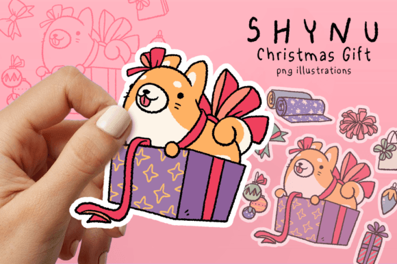 Corgi Christmas Gift Box: Cute Illustrations for Crafts