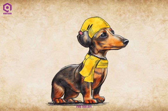 Dachshund Puppy Cozy Christmas: Festive Illustrations
