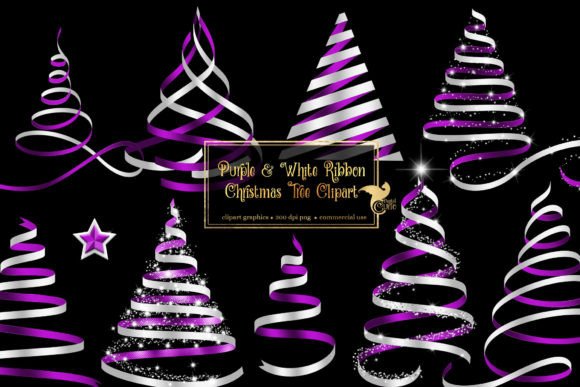 Purple and White Ribbon Christmas Trees: Festive Illustrations