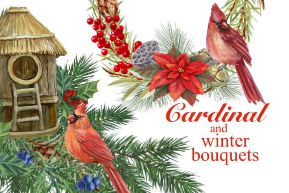 Red Cardinal & Winter Wreaths: Illustrations for Sellers