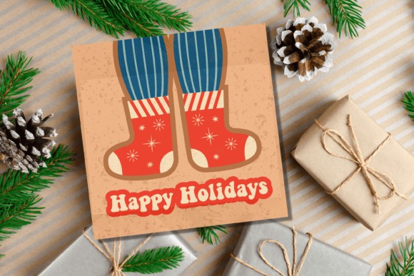 Retro Christmas Card with Santa Legs: Festive Illustrations