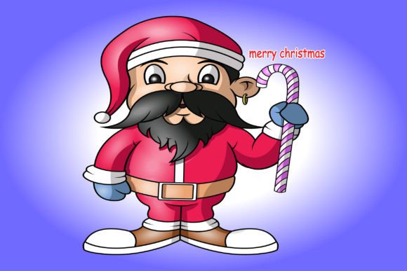 Santa Holding a Stick: Festive Illustrations