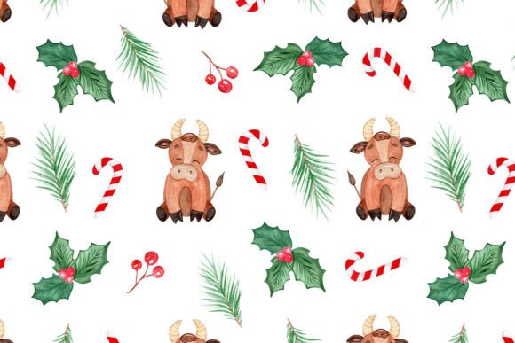 Watercolor Christmas Bulls Paper: Festive Illustrations