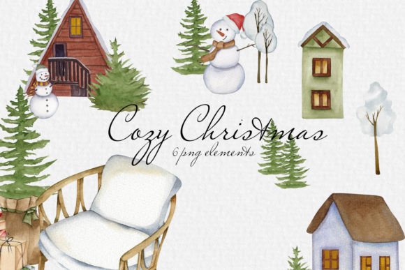 Watercolor Cozy Christmas Clipart: Festive Illustrations